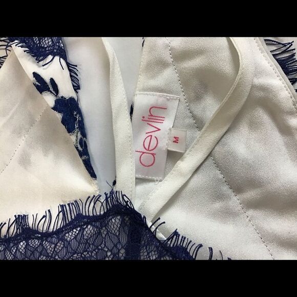 Devlin White/Blue Sheer Halter Mini Dress Size M - Picture 8 of 9